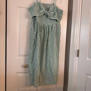 Fit & Flare Sleeveless Seersucker Midi Dress, green stripe, size XLP NWT